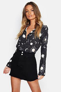 Boohoo Woven Star + Moon Print Shirt