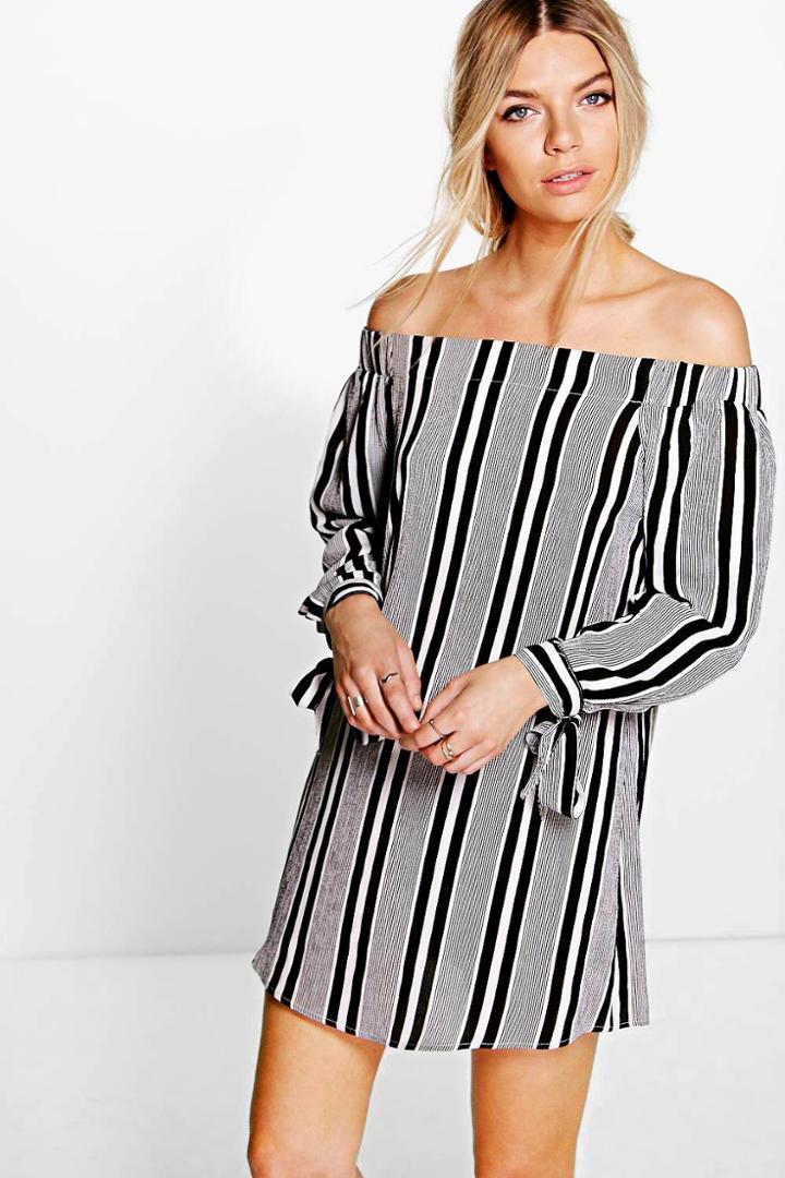 Boohoo Karina Tie Off The Shoulder Dress Black