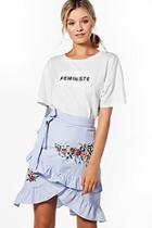 Boohoo Talia Cotton Stripe Embroidered Ruffle Mini Skirt