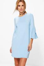 Boohoo Stacey Split Bell Sleeve Shift Dress Bluebell