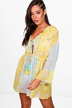 Boohoo Anna Tie Dye Frill Beach Top