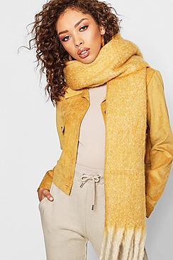 Boohoo Mustard Boucle Heavyweight Scarf