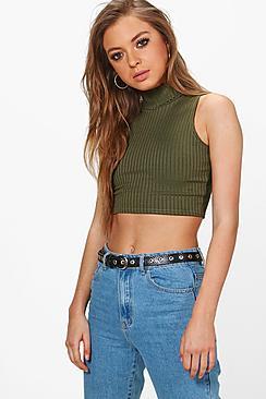 Boohoo Anna Ribbed Crop Roll Neck