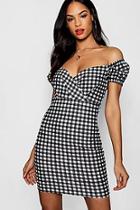 Boohoo Anna Gingham Sweetheart Puff Sleeve Mini Dress