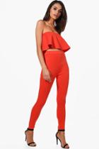 Boohoo Bella Frill Bandeau Crop & Skinny Trouser Co-ord Orange