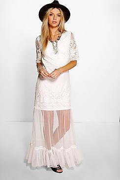 Boohoo Boutique Lilly All Over Crochet Lace Maxi Dress