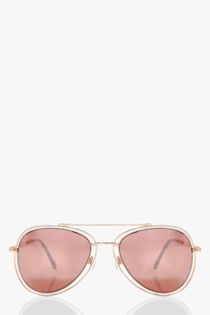 Boohoo Hannah Retro Frame Aviator Sunglasses Gold