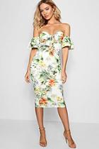 Boohoo Nia Floral Tie Front Off The Shoulder Midi Dress