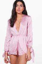 Boohoo Louise Satin Slit Arm Luxe Playsuit Rose