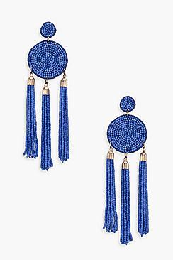 Boohoo Ivy Circle Beaded Tassel Earrings