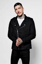 Boohoo Black Denim Biker Jacket In Regular Fit