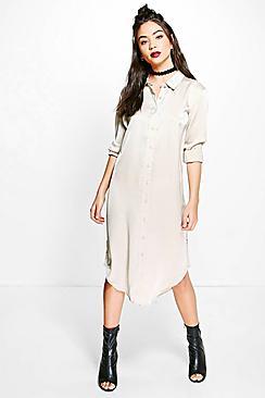 Boohoo Charlie Satin Midi Shirt Dress