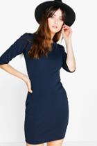 Boohoo Amy 3/4 Sleeve Bodycon Dress Navy