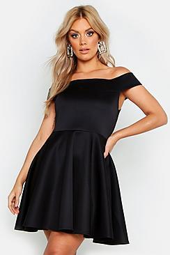 Boohoo Plus Off The Shoulder Skater Dress