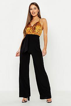 Boohoo Petite Tie Front Wide Leg Pants