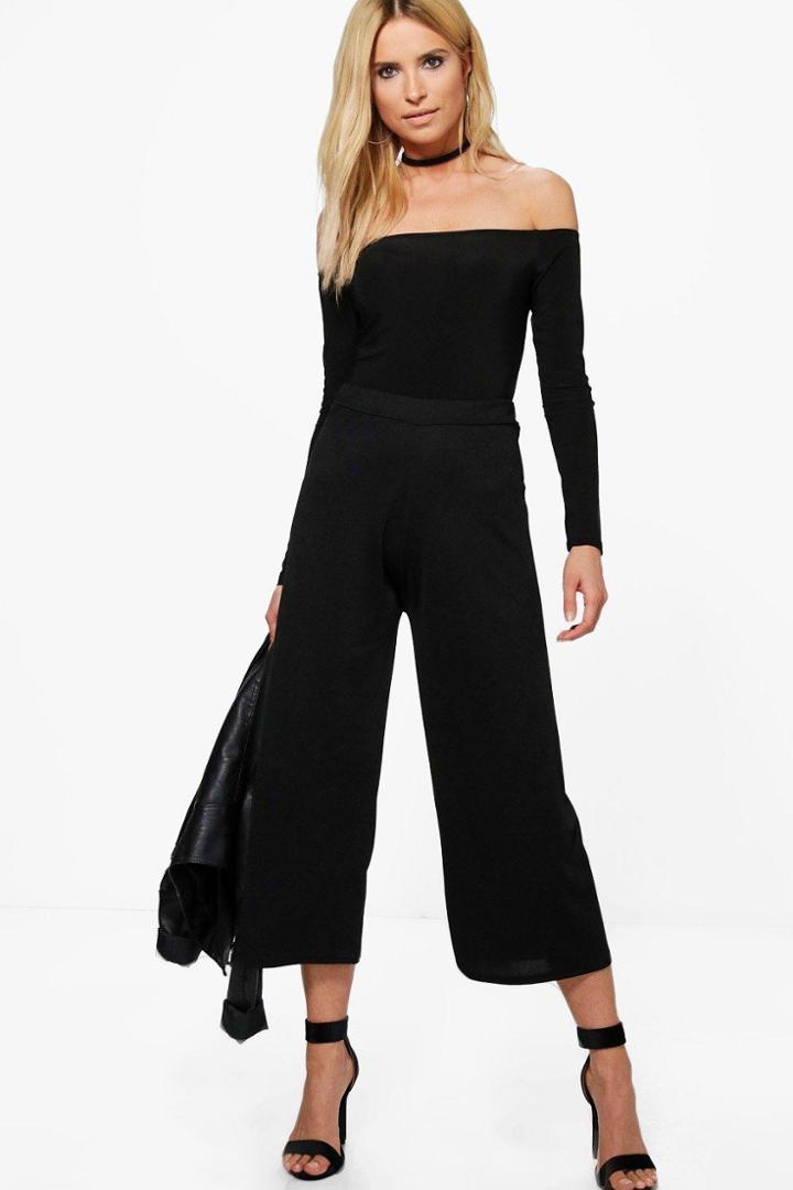 Boohoo Lana Off Shoulder Body & Culotte Co-ord Set Black