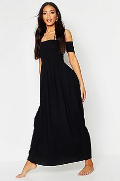 Boohoo Sheered Bardot Maxi Beach Dress
