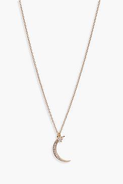 Boohoo Poppy Moon And Stars Long Skinny Necklace