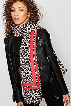 Boohoo Red Stripe Leopard Scarf