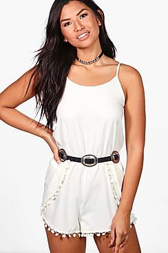 Boohoo Jen Pom Pom Detail Playsuit