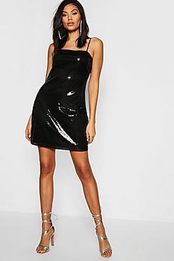 Boohoo Tall Sequin Square Neck Mini Bodycon Dress