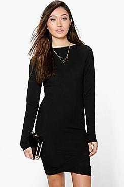 Boohoo Crina Asymmetric Hem Rib Bodycon Dress