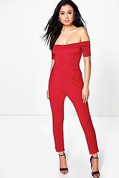 Boohoo Ria Bardot Peg Leg Jumpsuit