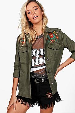 Boohoo Emma Floral Embroidered Utility Jacket