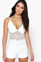 Boohoo Erin All Over Lace Strappy Cami Playsuit Ivory