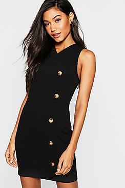 Boohoo Button Front Bodycon Dress