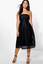 Boohoo Eilish Panelled Midi Full Skirt Skater Dress Black