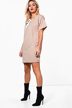 Boohoo Nicole Lace Up Sweat Dress
