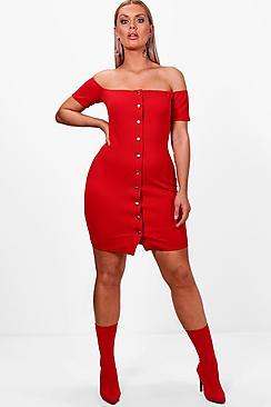 Boohoo Plus Off Shoulder Popper Dress