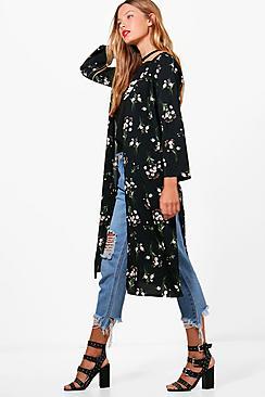 Boohoo Carly Floral Woven Side Split Kimono