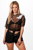 Boohoo Plus Charlotte Embroidered Mesh Tee