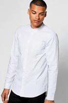 Boohoo Long Sleeve Vertical Stripe Grandad Collar Shirt White