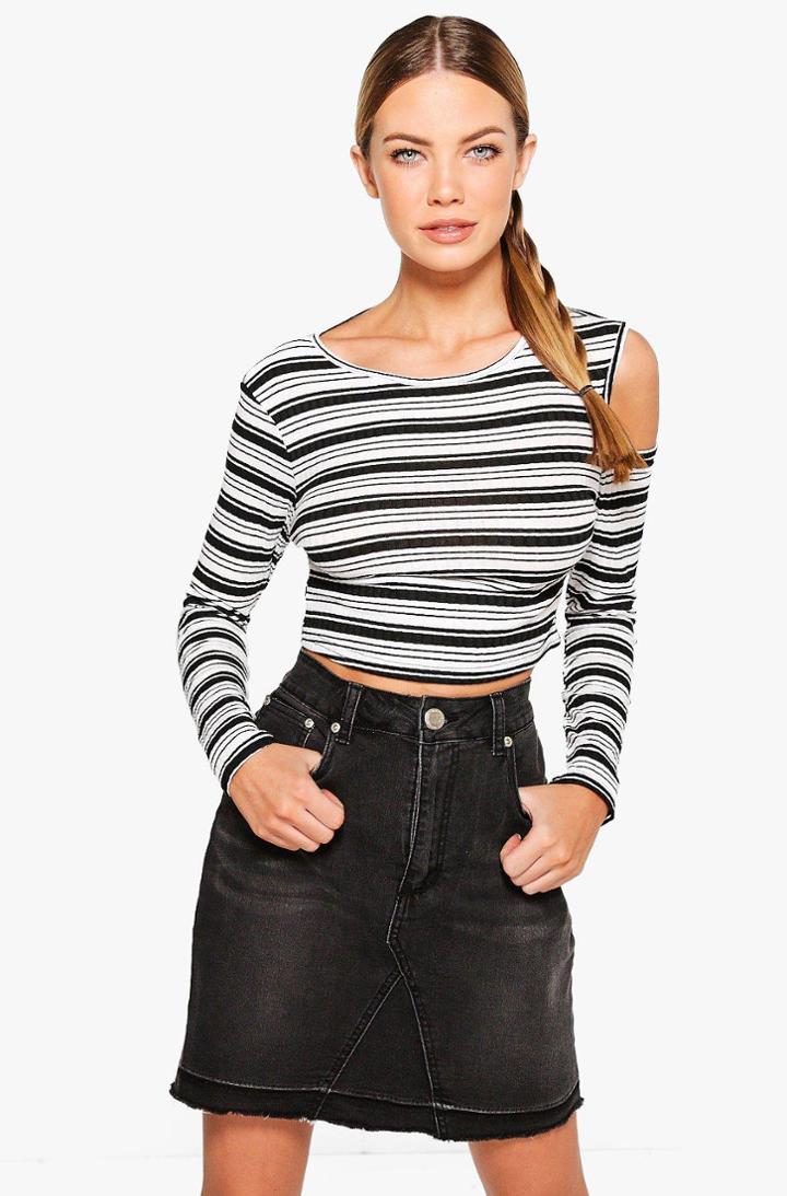 Boohoo Gemma Stripe Cold Shoulder Top Multi