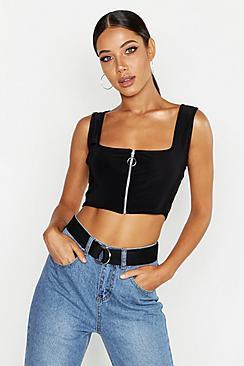 Boohoo Slinky Zip Square Neck Crop