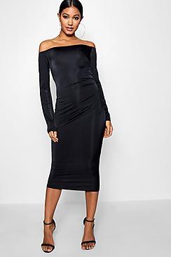 Boohoo Savannah Off The Shoulder Ruched Midi Dress