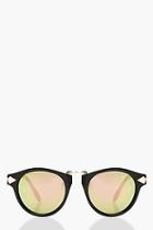 Boohoo Mirrored Lens Contrast Gold Round Sunglasses