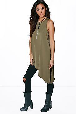 Boohoo Reece Asymmetric Woven Sleeveless Tunic