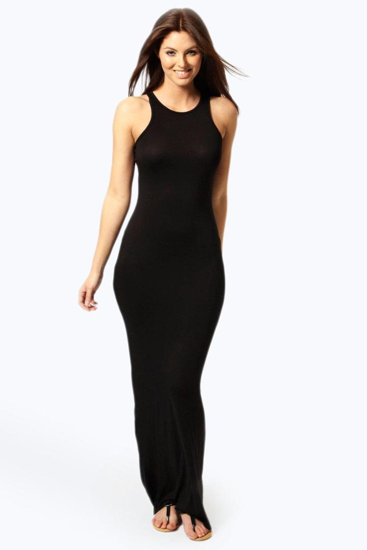 Boohoo Phoebe Racer Front Sleeveless Maxi Dress Black