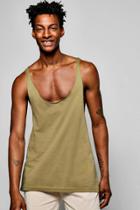 Boohoo Extreme Racer Back Tank Top With Raw Edge Khaki