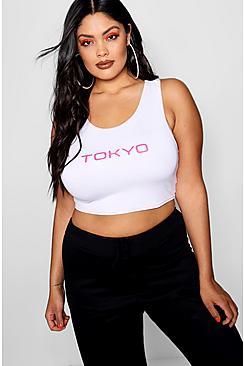 Boohoo Plus 'tokyo' Neon Slogan Crop Top