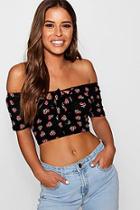 Boohoo Petite Stephanie Cherry Print Knot Front Top