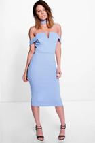 Boohoo Zahiah Neck Band Midi Bodycon Dress Cornflower