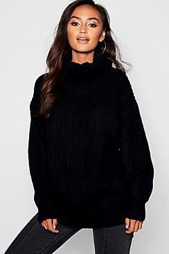 Boohoo Petite Oversized Roll Neck Rub Knit Jumper
