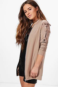 Boohoo Petite Lola Lace Up Sleeve Bomber Jacket