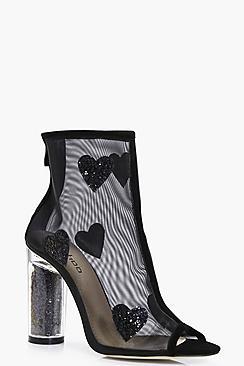 Boohoo Kara Heart Trim Mesh Shoe Boot