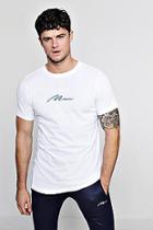 Boohoo Navy Man Signature Embroidered Longline T-shirt